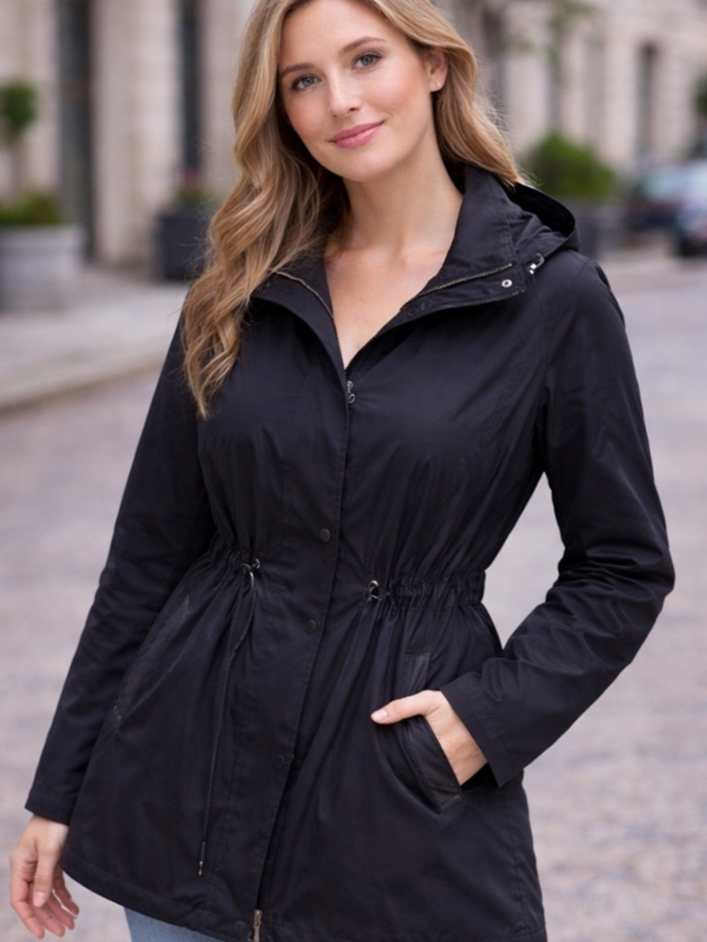 Reitmans Black Hooded Trench Coat